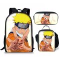 Bandai Naruto School Bag Printed Lunch Bag Pencil Case Backpack Three-piece Set Gifts Backpack Lightening Zipper Shoulders. 