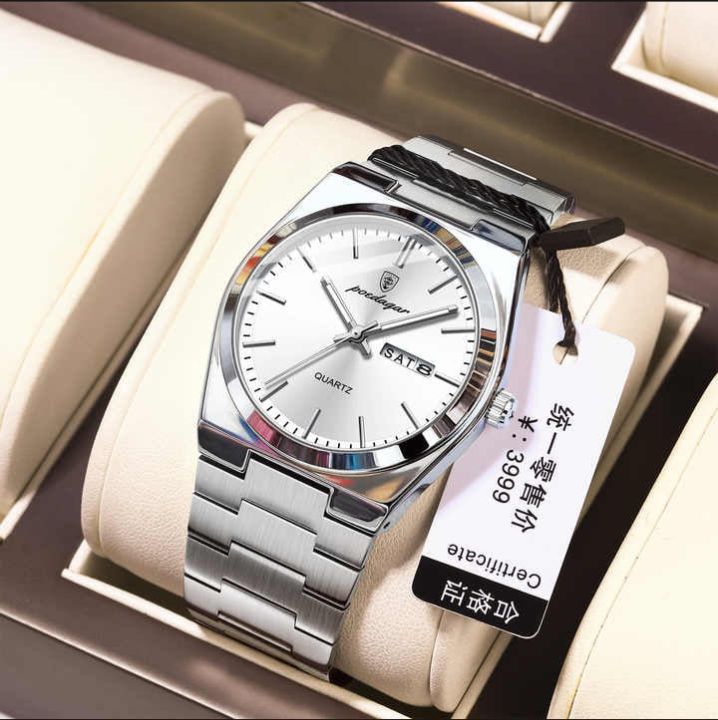 POEDAGAR 930 Business Luminous Stainless Steel Quartz Men’s Watch- Silver Blue & Rose Gol