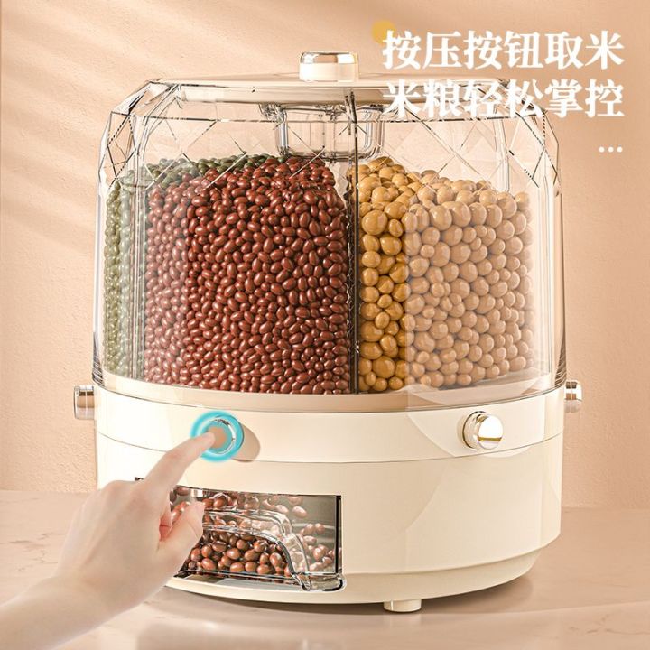 New Rice Bucket Household Rotatable Sealed Insect-Proof Moisture-Proof Multi-Functional Multi-Grid Rice Noodle Storage Box Rice Container