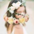 Boho Flower Crown Floral Garland Headband Flower Headpiece with Ribbon Champagne. 