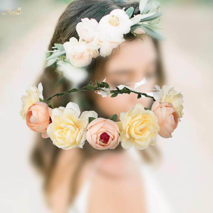 Boho%20Flower%20Crown%20Floral%20Garland%20Headband%20Flower%20Headpiece%20with%20Ribbon%20Champagne%20-%20Image%208
