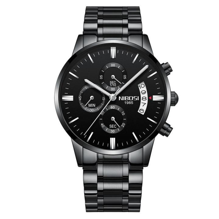 Nibosi Metal Steel Strap Date Quartz Watch Men'S Business Watches 30M Waterproof Three-Eyes Six-Needle Calendar Nightlight