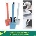 Silicon Toilet Brush With Plastic Holder Slim Flex Toilet Cleaner Brush Anti-Drip Set, No-Slip Long Handle Soft Silicone Brush.