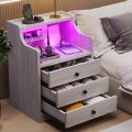 ADORNEVE Nightstand Without LED Lights, Night Stand with Hutch, Bedside Table with Drawers, Modern End Side Table for Bedroom,. 