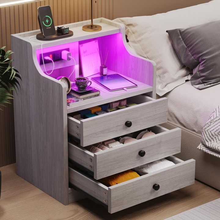 ADORNEVE%20Nightstand%20Without%20LED%20Lights,%20Night%20Stand%20with%20Hutch,%20Bedside%20Table%20with%20Drawers,%20Modern%20End%20Side%20Table%20for%20Bedroom,%20-%20Image%202