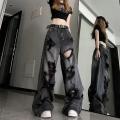 Deeptown Black Y2k Ripped Jeans Women Harajuku Gothic Grunge Baggy Denim Pants Korean Streetwear Gyaru Trousers Kpop Hippie New.
