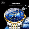 LouisWill Men's Fashion Watch Ultra-Thin Watch Earth Starry Sky Watch With Diamond Calendar Watch 50M Waterproof Luminous Watch Quartz Watch Steel Band Watch Men Wrist Watch With Luminous Pointers. 