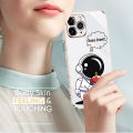 Hontinga for Realme C15 Back Cover + Free Lanyard Luxury 6D Plating Cartoon Happy Astronaut Side Pattern Case Soft Silicone Square Mobile Cover.