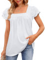 Women  U-neck T-shirt Double layer Lace Short Sleeve Ladies Pullover Tops Shirt Casual T-shirt. 