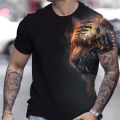 Tiger Print T-Shirt 3D Animal Men's Shirts Summer 6xl Short Sleeved Male Pullover Oversized Tops Tees Men Clothing. 
