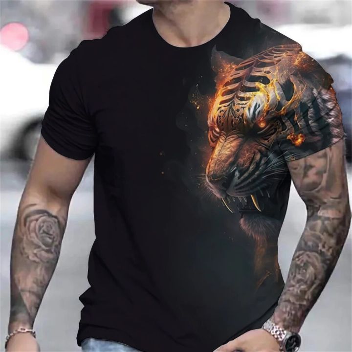 Tiger%20Print%20T-Shirt%203D%20Animal%20Men's%20Shirts%20Summer%206xl%20Short%20Sleeved%20Male%20Pullover%20Oversized%20Tops%20Tees%20Men%20Clothing%20-%20Image%202