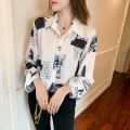 Spring and Autumn Clothing Printing Loose Chiffon Long Sleeve Newspaper Shirt Women's Design Sense Niche Sun Protection Clothing Loose Shirt Student. 