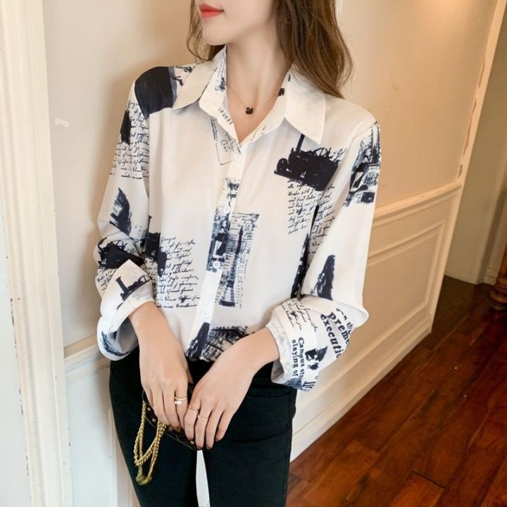 Spring%20and%20Autumn%20Clothing%20Printing%20Loose%20Chiffon%20Long%20Sleeve%20Newspaper%20Shirt%20Women's%20Design%20Sense%20Niche%20Sun%20Protection%20Clothing%20Loose%20Shirt%20Student%20-%20Image%203