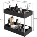 2 Tier Under Sink Organizer Sliding Cabinet Basket Organizer Storage Rack Hooks Hanging Cup Bathroom Kitchen Organizer.