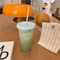 Copyright Korean style niche cartoon dog summer coffee plastic straw large capacity portable cup.