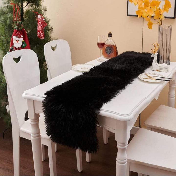 Faux Fur Table Runner Decorative Mongolian Fur Table Flag Modern