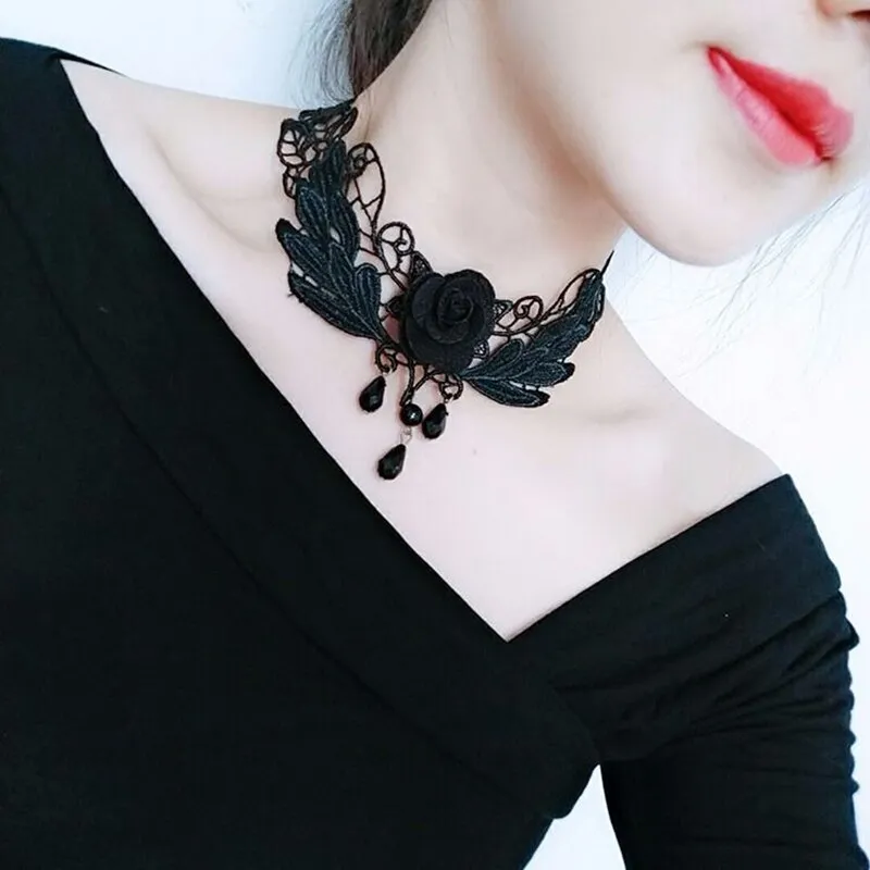 Qrettie Steampunk Gothic Lace Choker Necklace - Adjustable Clock Gear Cog Design For Halloween & Costume Parties - View #4