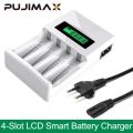 PUJIMAX 4 Slots Smart Battery Charger LCD Display US/EU/UK Plug For AAA/AA Ni-MH/Ni-Cd Rechargeable Batteries With AC Cable. 