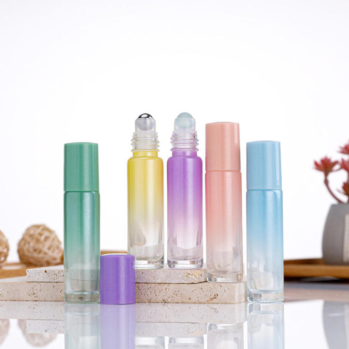 Glass Material Roller Bottles Durables Gradient Color 10ml Perfume Roll-on Bottles Refillable Metal Roller Ball Refillable Roller Bottles for Aromatherapy Personal Care DIY Fragrances Gift Set Beauty