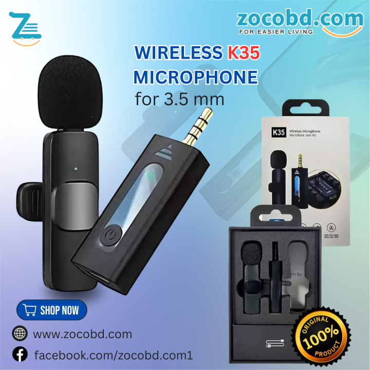 K35 Dual Wireless Microphone 3.5mm Supported for Camera, Sound card, Smartphone