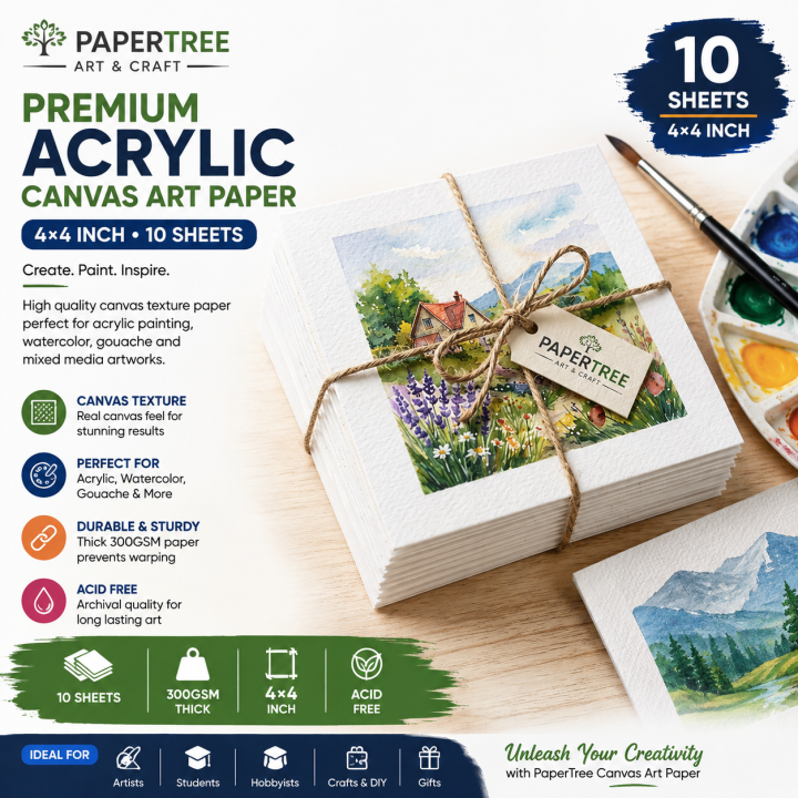 PaperTree Premium Acrylic Canvas Art Paper 4×4 Inch 10 Sheets for Artists Painting & Artwork