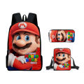 3D New Movie Super Mario Bros. School Bag, Mario Backpack, Shoulder Bag, Pencil Case, Backpack Three-Piece Set. 