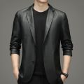 Men's Suit Leather Coat Spring and Autumn Thin Korean Style Casual Polo Collar Leather Jacket Men's Coat. 