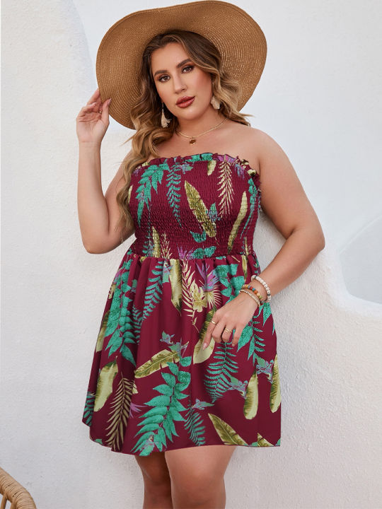 Finjani Women's Plus Size Dresses Backless Tropical Print Shirred Tube Dress  Casual Clothing For Summer New | Daraz.com.bd