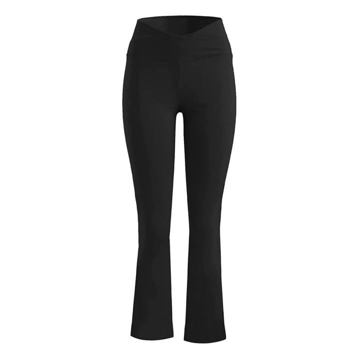 Women Crossover Split Pants Bootcut Yoga Pants High Waisted Full Length Flare Workout Pants Bootleg Leggings With Pockets