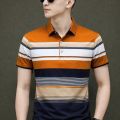 New Men Polo Shirt Striped Short Sleeve Business Casual Cotton Top. 