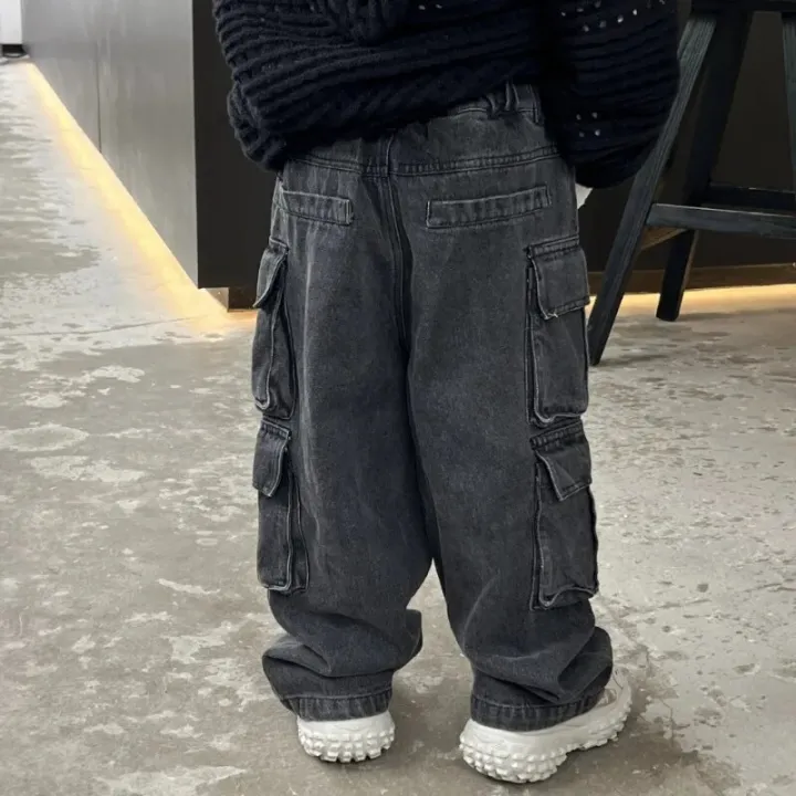 Children%20Denim%20Pants%202023%20Spring%20Autumn%20New%20Fashionable%20Cargo%20Jeans%20Boy%20Korean%20Style%20Casual%20Handsome%20Full%20Length%20Pocket%20Pants%20-%20Image%204