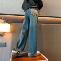 Girls Spring Jeans 2024 New Foreign Style Girls Big Spring and Autumn Casual Straight Pants Children's Spring Wide-leg Pants. 