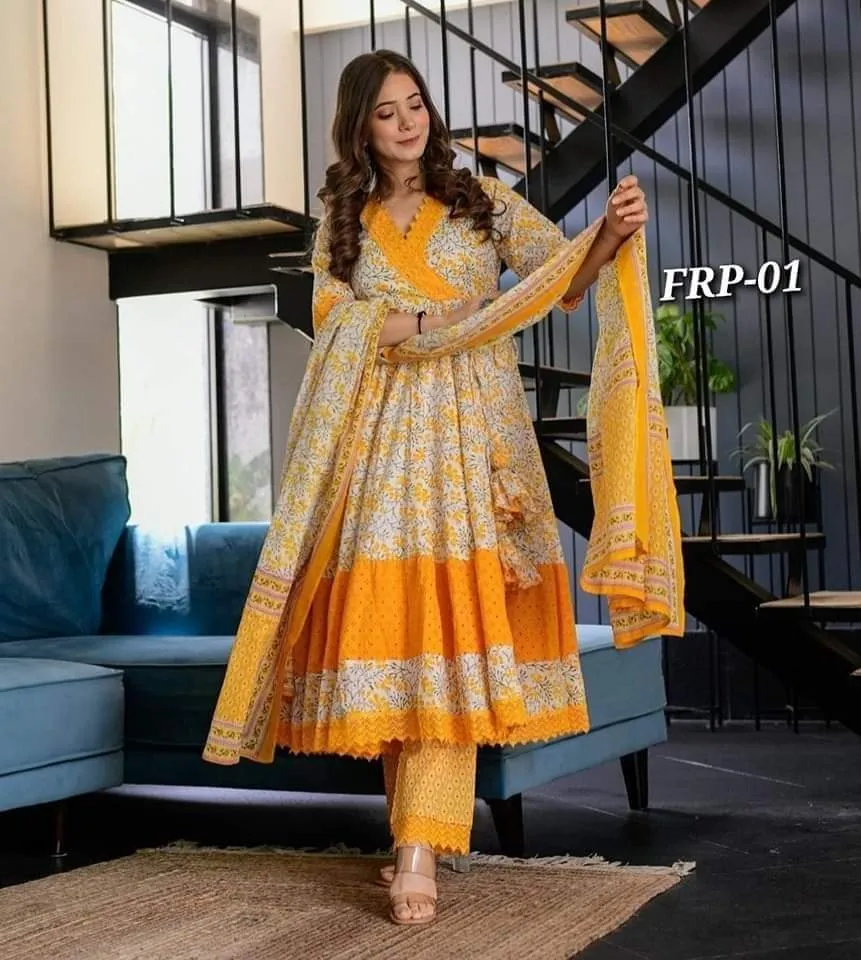 Linen Ready-Made Gown Designed Long Salwar Kameez Orna - Elegant Three-Piece  Dress for Stylish Women/Girls | Daraz.com.bd