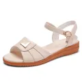 Summer Genuine Leather Lady Mom Sandals Middle-Aged Women's Shoes Flat Soft Bottom New plus Size 45 Middle-Aged and Elderly Sandals 44. 