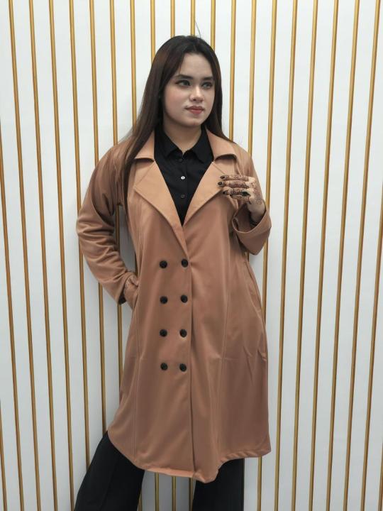 Women%20Jacket%20Stylish%20Fall%20Winter%20Women's%20Overcoat%20Trendy%20Solid%20Color%20Turn-down%20Collar%20Long%20Sleeve%20Cardigan%20with%20Belted%20Button%20Closure%20Mid%20Length%20Loose%20Lady%20Coat%20-%20Image%202