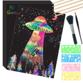 Scratch Paper Art Set Replacement Spare Parts 50 Sheets 8x11in Rainbow Coated Scratchboard Large Scratch Paper with Wooden Styluses and Stencils.