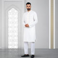 Lubnan White Color Embroidery Regular Fit Panjabi For Men Eid Collection. 