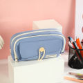 Large Capacity Three Layer Pencil Case Cute Canvas Pen Pouch Bag Cosmetic Bag Portable Storage Bag for Teen Students Office School Supplies.