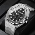 BINBOND B0233 Fashion Casual Men Watches Big Dial Silver Stainless Steel Calendar Quartz Wristwatch Classic Top Brand Male Clock.