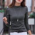 #0346 Black Grey Green Spliced Color Long Sleeve T Shirt Women Casual Tight T Shirt Female Knitted Cotton Tshirt Korean Style.
