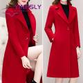 Ladies Coat Long Sleeve Slim Fit Single Button Woolen Coat. 