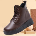 New Women's Shoes Spring Fashion Retro Solid Color Platform Booties Foreign Trade Piece Flat Zipper Lightweight Boots Mom Shoes. 