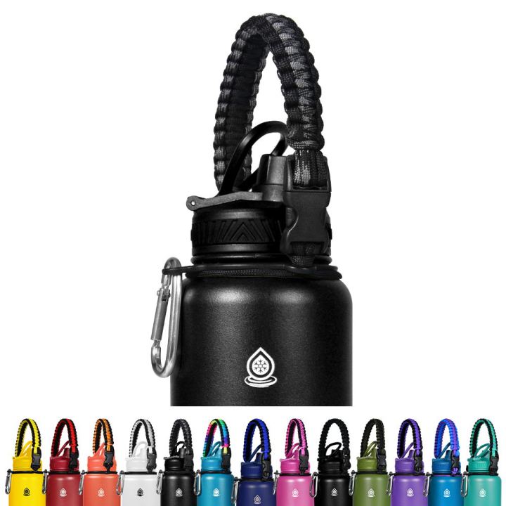 Aqua Flask Accessories Handle 12oz - 64oz Colorful Aquaflask Paracord Handle 22oz Wide & Standard Mouth Water Bottles Aquaflask Handle Strap with Safety Ring Holder and Carabiner for Outdoor Hiking Travel Aquaflask Accessories