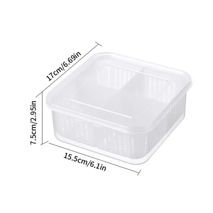 Refrigerator%20Storage%20Box%204%20Grid%20Food%20Vegetable%20Fruit%20Storage%20Box%20Fridge%20Organizer%20Drain%20Basket%20Meat%20Onion%20Ginger%20Clear%20Crisper%20-%20Image%202