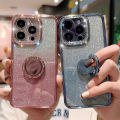 【Solo Yolo】Plating gradient glitter diamond ring holder clear case for iPhone 15 13 11 12 14 Pro Max X XR Xs 7 8 plus soft silicone cover. 