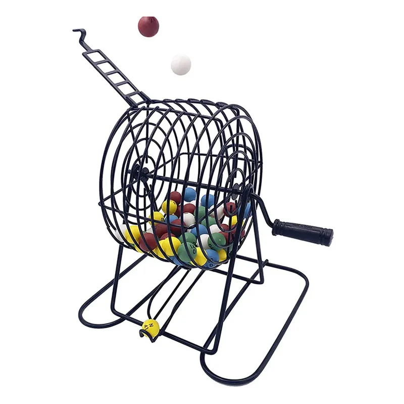 Relaxdays Jeu à boire bingo, tonneau de loto avec manivelle et fixation, 6 verres à shot, 48 boules, EVG/EVJF, coloré