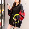 Autumn women's sweatshirt new 2021 loose korean version fashion design sense stitched plaid long sleeve top women's jacket. 