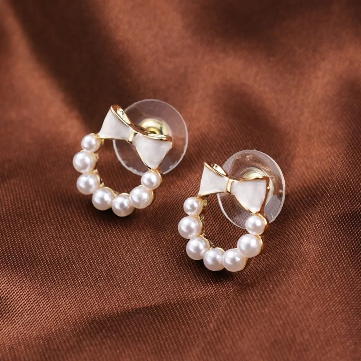 1%20Pair%20Bowknot%20Pearls%20Girls%20Fashion%20Jewelry%20Mini%20Bridal%20Stud%20Earrings%20Ladies%20Wedding%20Elegant%20Party%20French%20Retro%20Women%20Korean%20INS%20-%20Image%205