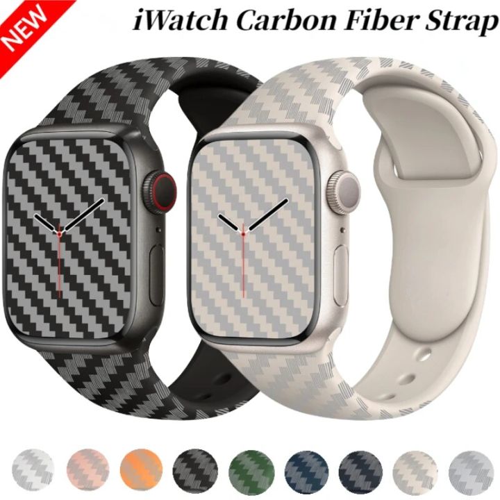 Carbon Fiber Silicone Strap For Apple Watch Band 49mm 45mm 44mm 41mm 40mm Bracelet Wristband Belt iWatch 9 8 7 6 5 4 SE Ultra 2