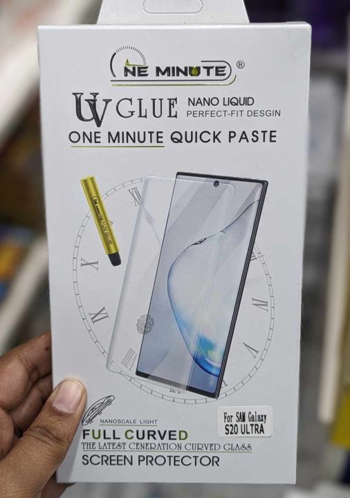 For Samsung Galaxy S20 Ultra One Minute UV Glass Light Adhesive Full Glue Curved Glass Screen Protector Transparent